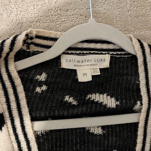 Saltwater Luxe Black and creamPatterned Women's Sweater cardigan size M - Picture 2 of 3